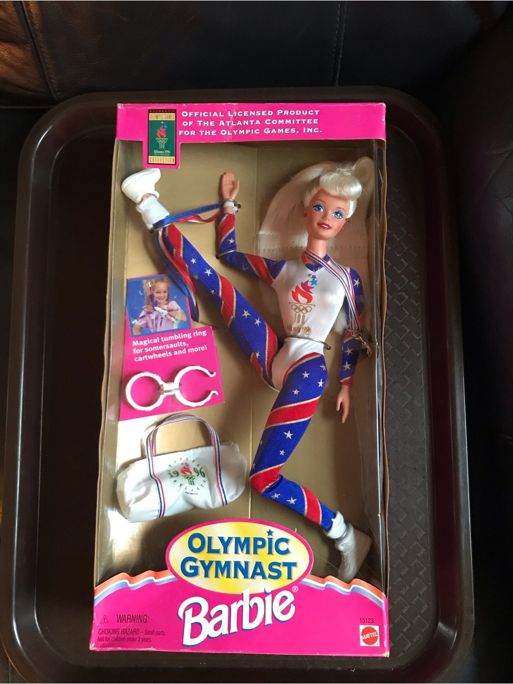 1996 Barbie Olympic Gymnast Doll - White, Blue & Red Performance Leotard